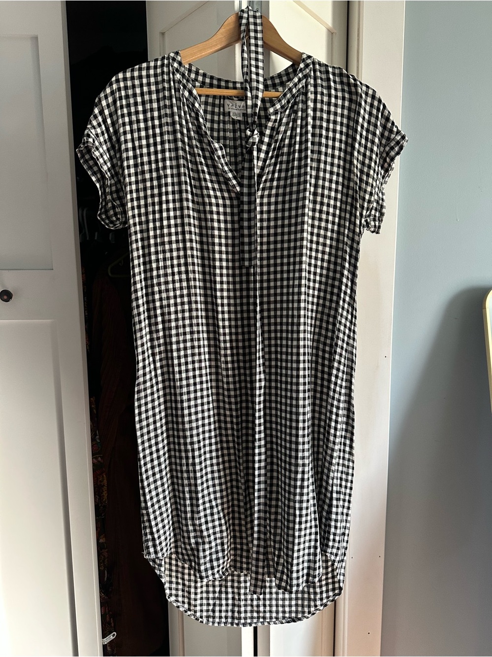 ANTHROPOLOGIE Velvet by Graham & Spencer Black and White Gingham Tunic Dress - S
